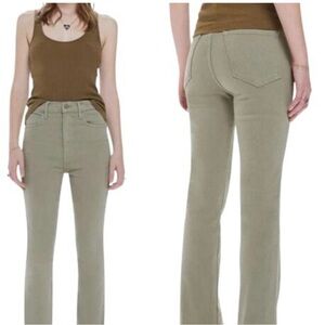 MOTHER High Rise Jeans in Olive Green-Raw Hem Ankle